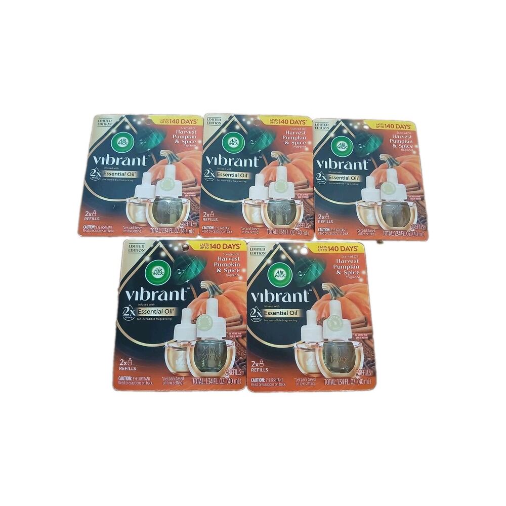 Lot of 5 Air Wick Vibrant Essential Oil Refills Harvest Pumpkin & Spice 2pks
